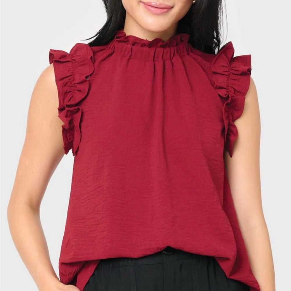 Gibsonlook Flutter Sleeve High Neck Blouse